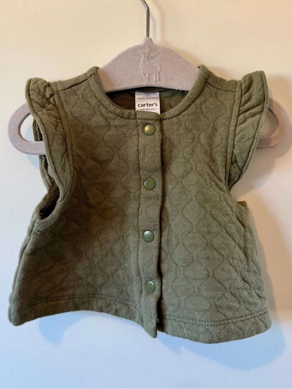 Carter's Quilted Olive Green Baby Vest with Flutter Sleeves